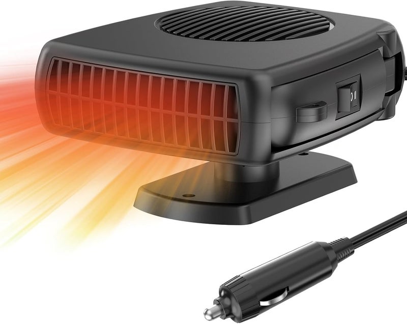 Ouffun 200W Car Heater, 12V Auto Part Vehicle Heater That Plugs into Cigarette Lighter, Portable Car Heaters and Defroster Windshield Defogger, Heaters for Vehicles with 360 Degree Rotary Base - Image 1